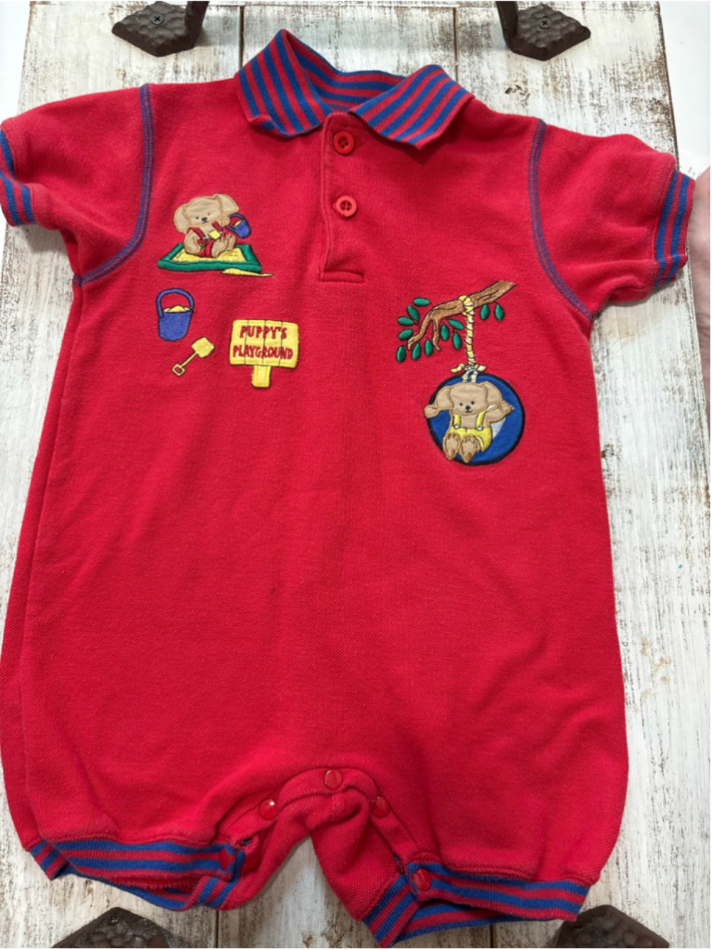 Baby Unbranded Puppy Playground Romper Red Blue 12-18 Months